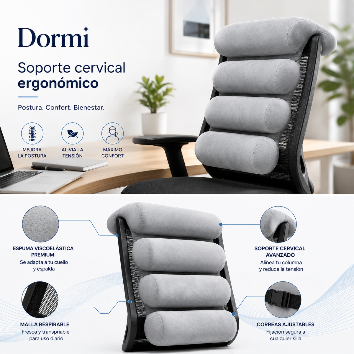 Silla de oficina con soporte antidolor de espalda