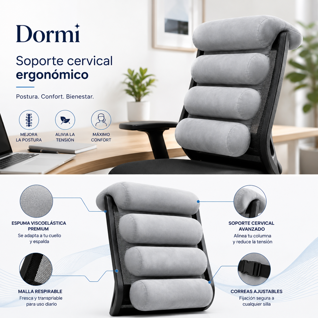 Silla de oficina con soporte antidolor de espalda
